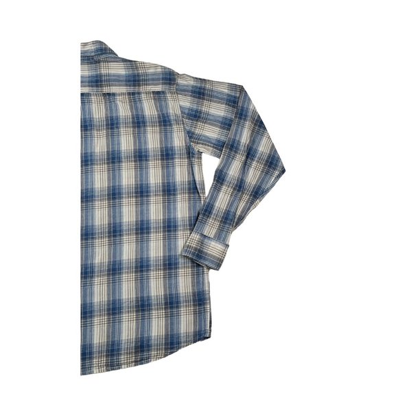 Wrangler Shirt Men's Long Sleeve Collared Plaid Button Up Blue Cream Tan Medium - Picture 10 of 11